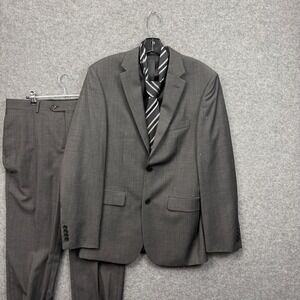Awearness Kenneth Cole Mens 38L 34W Slim Fit Grey Herringbone Suit & Silk Tie